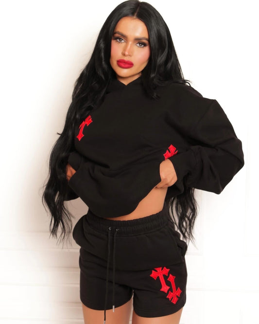 ‘CROSSED OUT’ 2 PIECE CO ORD SET- BLACK & RED