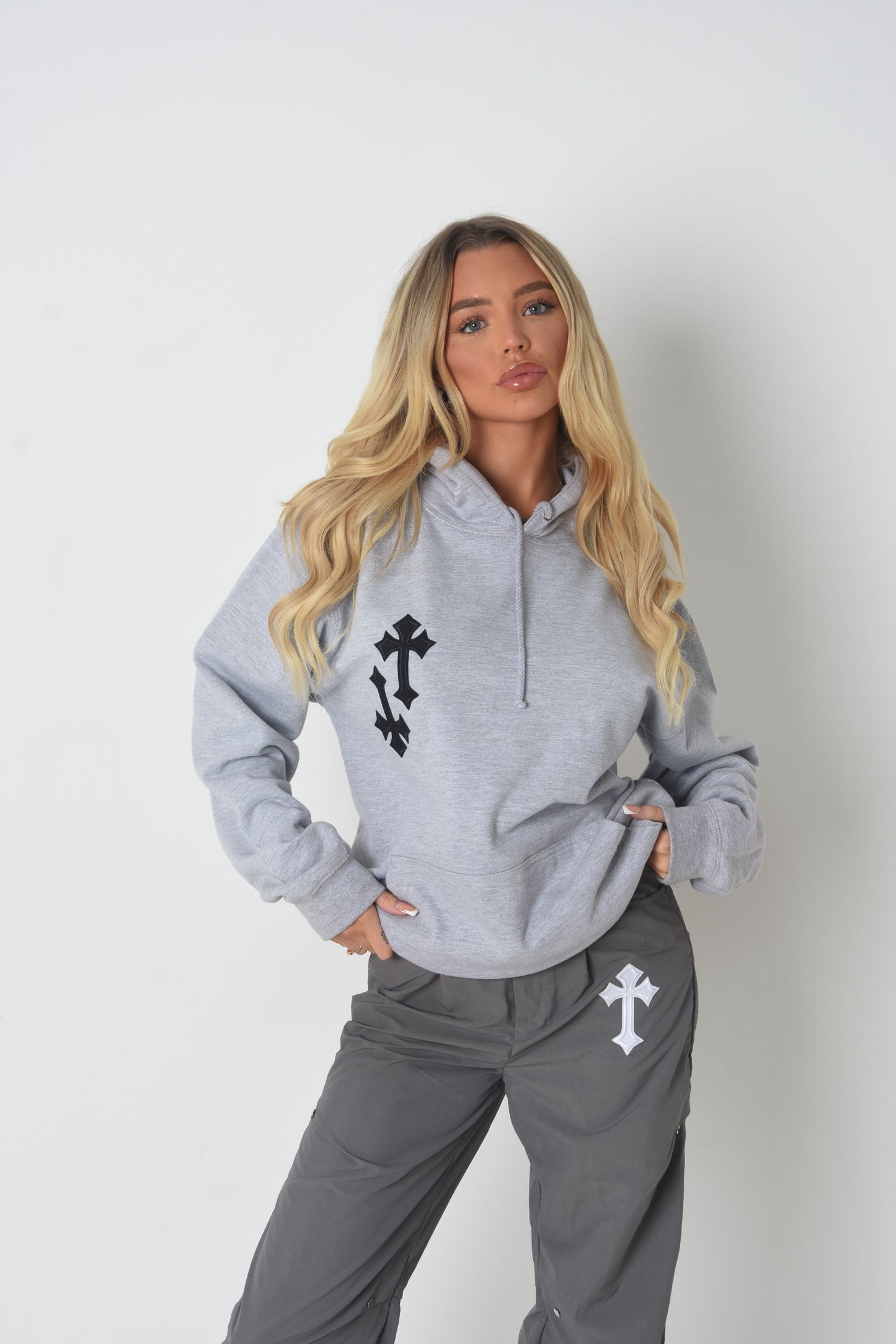 ‘CROSSED OUT’ HOODIE- GREY & BLACK