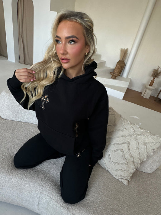 ‘CROSSED OUT’ TRACKSUIT SET- BLACK & LEOPARD