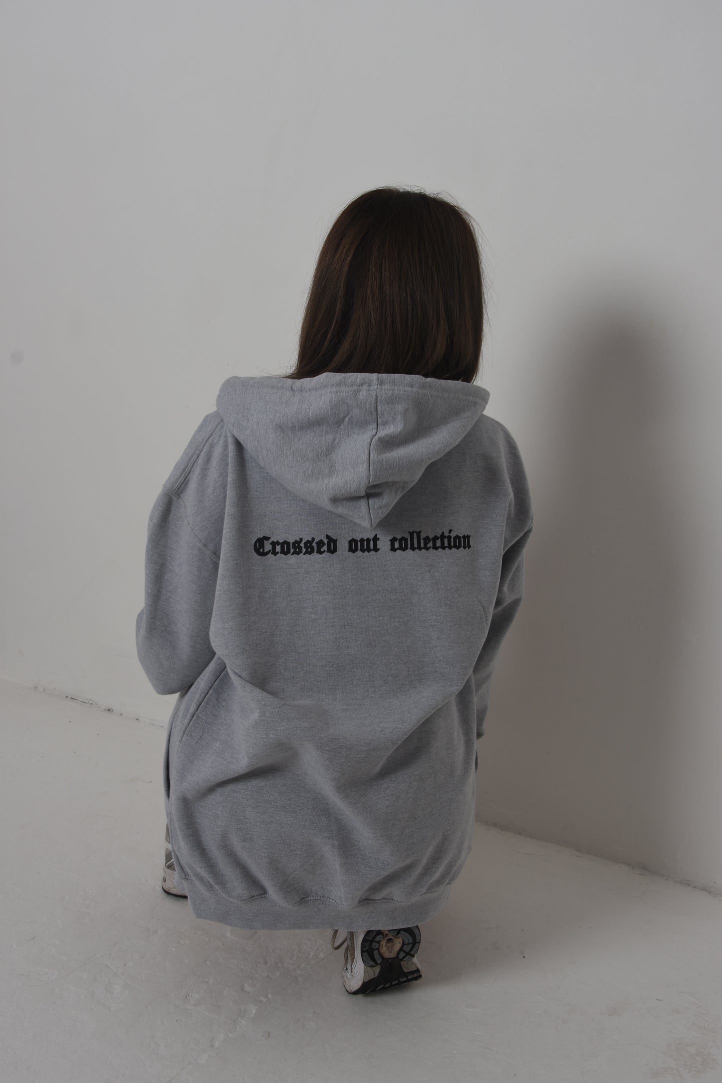 ‘CROSSED OUT’ HOODIE- GREY & BLACK