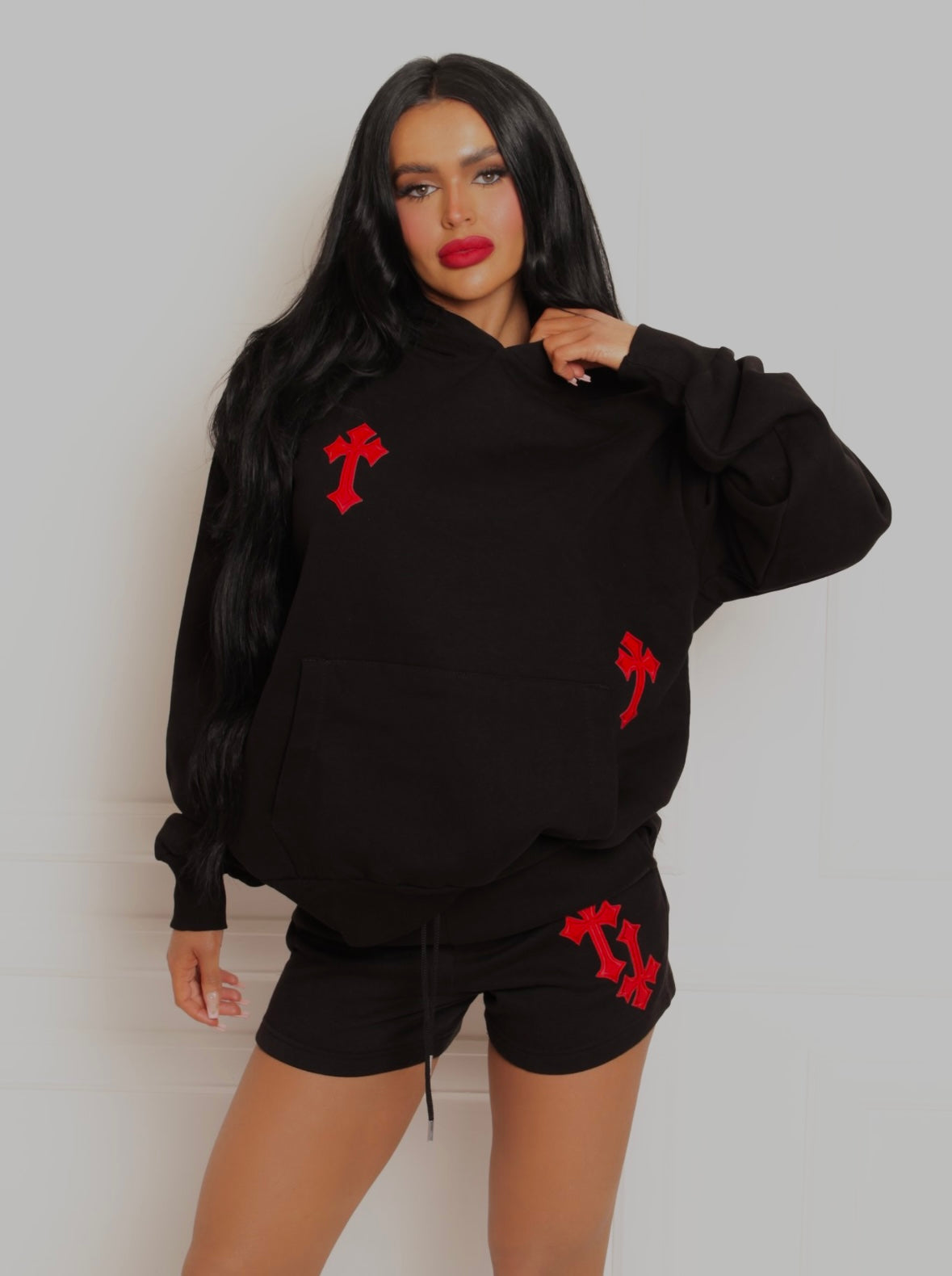 ‘CROSSED OUT’ PREMIUM HOODIE- BLACK & RED