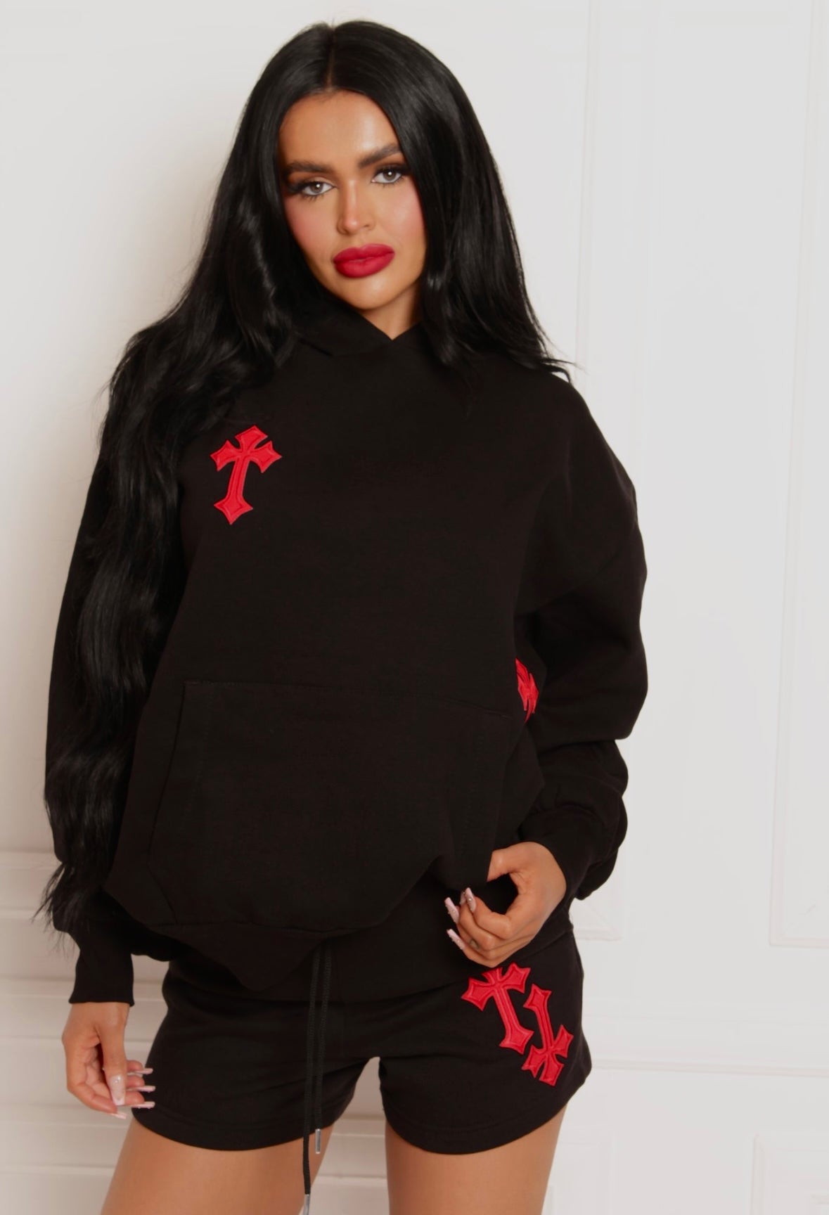 ‘CROSSED OUT’ PREMIUM HOODIE- BLACK & RED