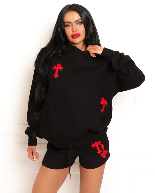 ‘CROSSED OUT’ 2 PIECE CO ORD SET- BLACK & RED