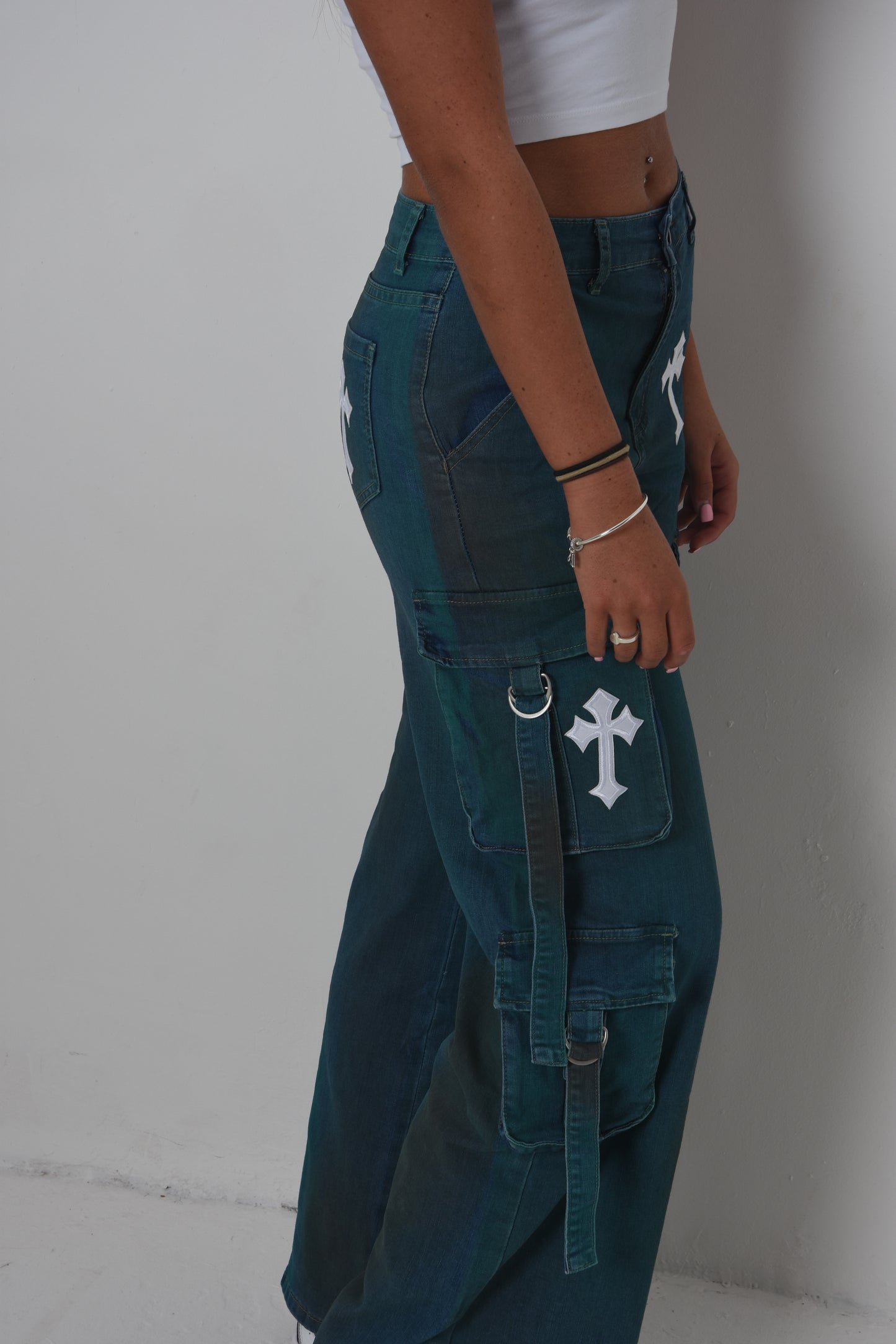 ‘CROSSED OUT’ CARGO JEANS- AZURA