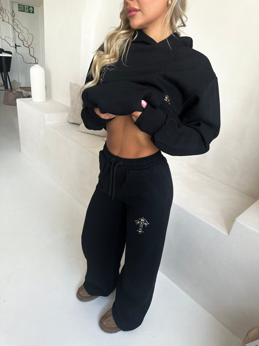 ‘CROSSED OUT’ WIDE LEG JOGGERS- BLACK & LEOPARD