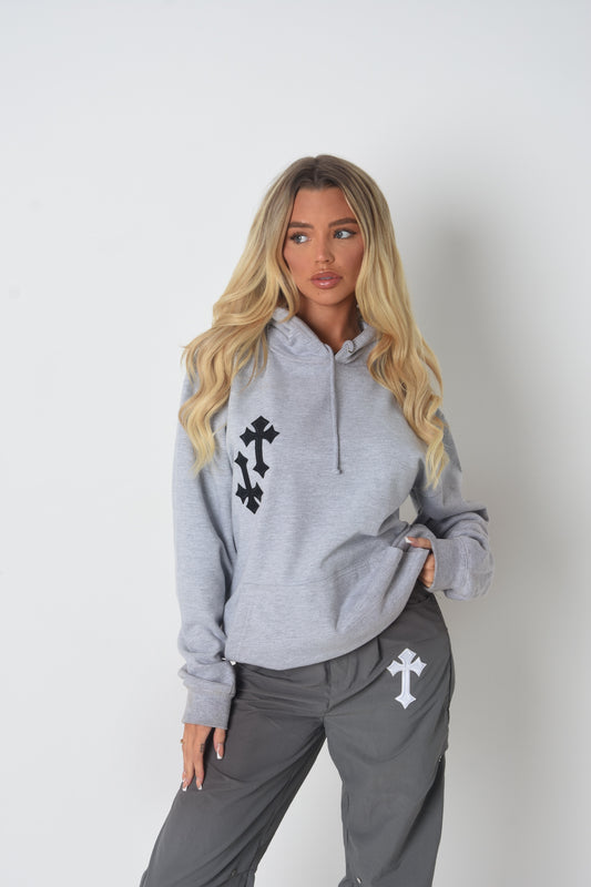 ‘CROSSED OUT’ HOODIE- GREY & BLACK