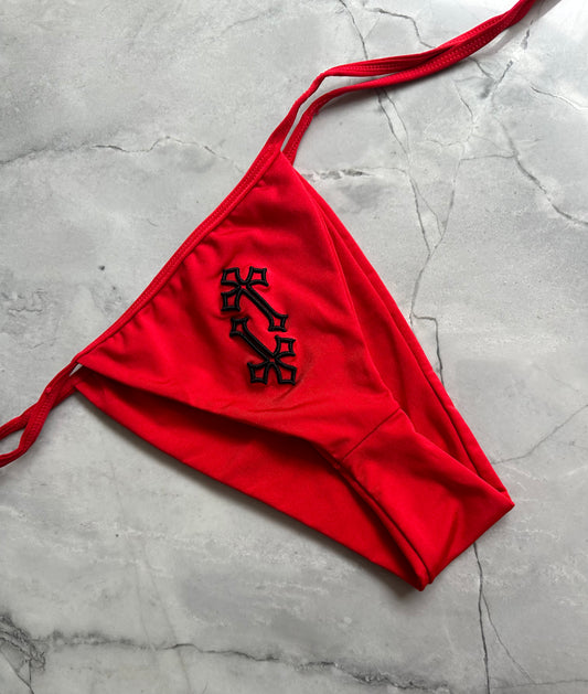 ‘CROSSED OUT’ BIKINI BOTTOMS- RED & BLACK