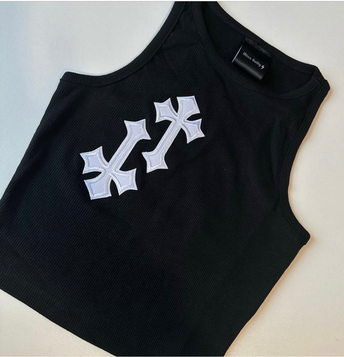 'CROSSED OUT' RACER TOP- BLACK & WHITE