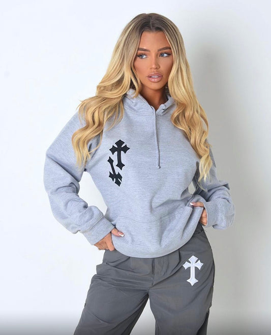 ‘CROSSED OUT’ HOODIE- GREY & BLACK