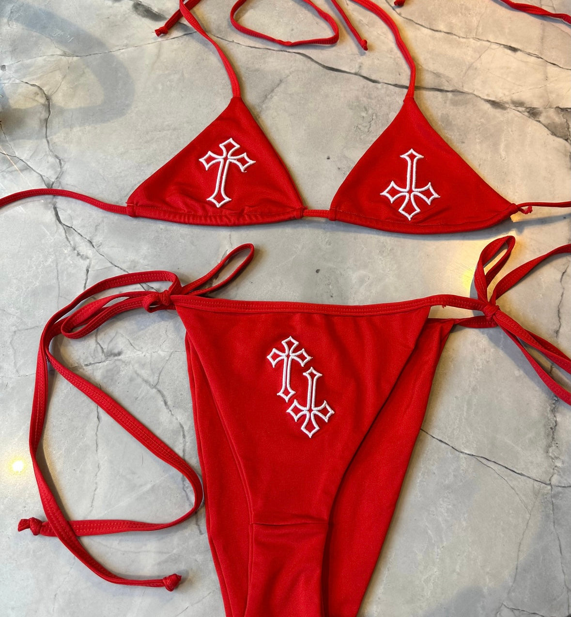 ‘CROSSED OUT’ BIKINI SET- RED & WHITE