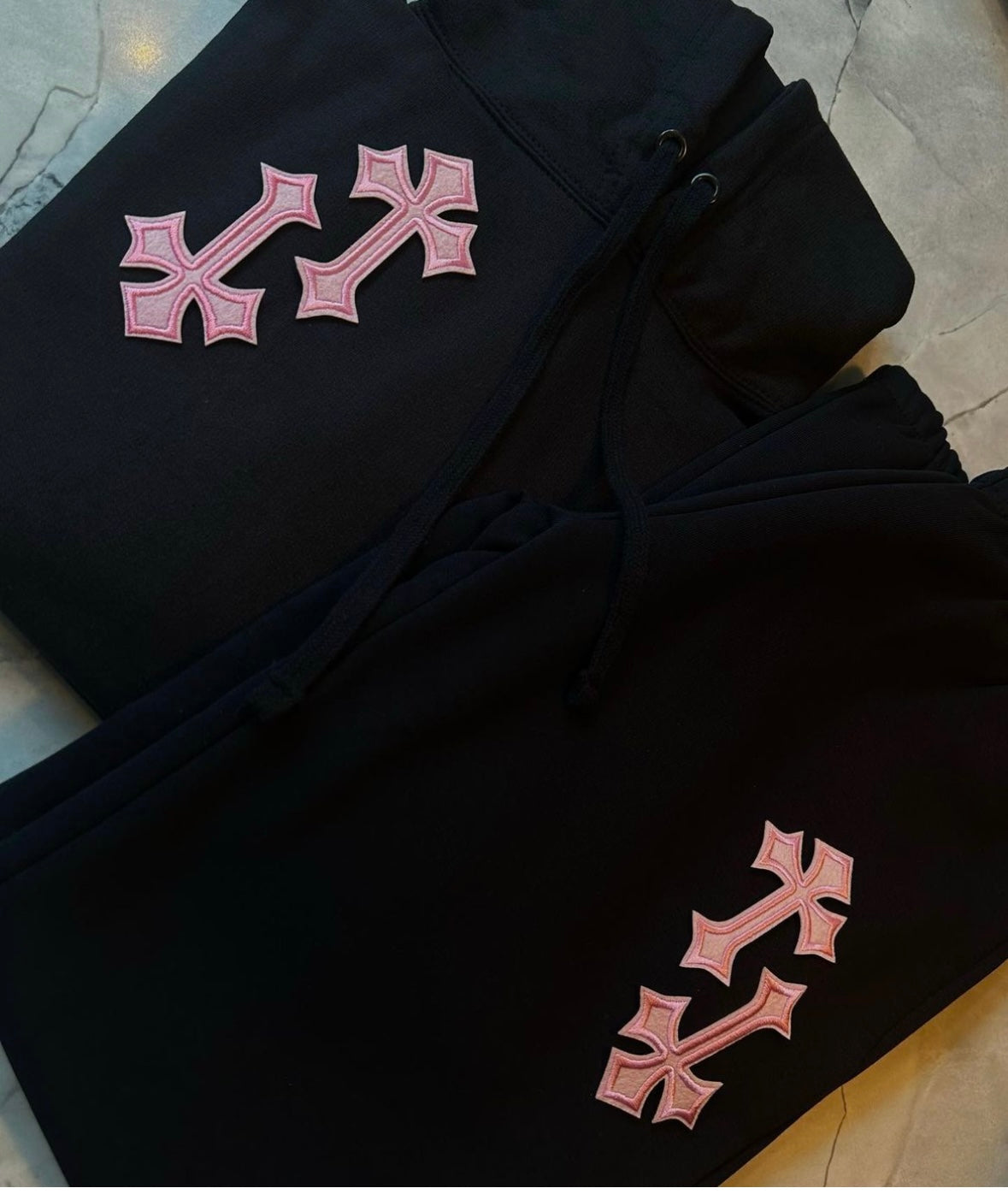 ‘CROSSED OUT’ HOODIE- BLACK & PINK