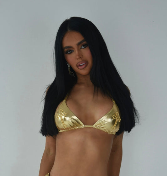 ‘CROSSED OUT’ BIKINI TOP- GOLD