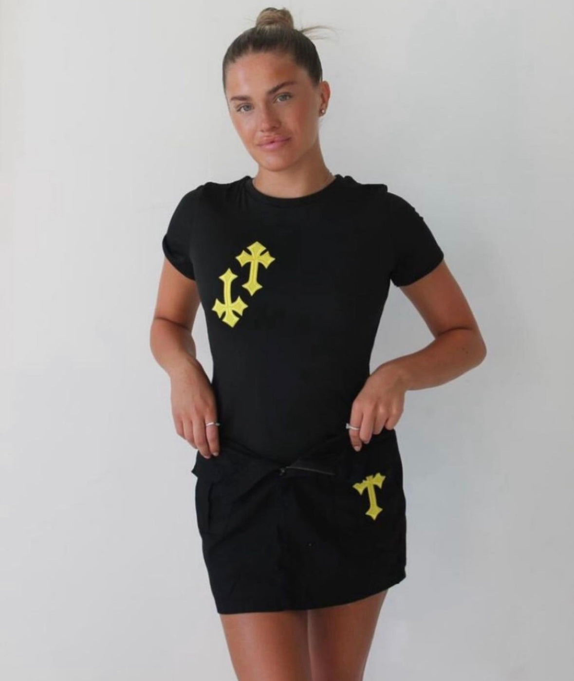 ‘CROSSED OUT’ CARGO SKIRT- BLACK & YELLOW