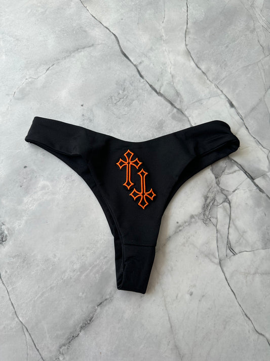 ‘CROSSED OUT’ BIKINI BOTTOMS- BLACK & ORANGE