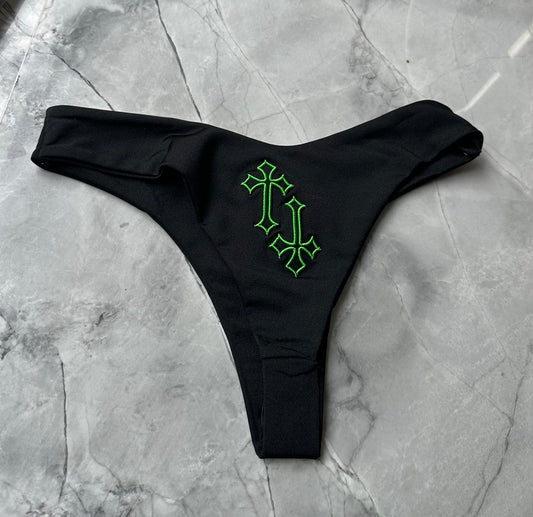 ‘CROSSED OUT’ BIKINI BOTTOMS- BLACK & GREEN