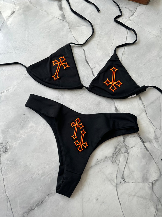 ‘CROSSED OUT’ BIKINI BOTTOMS- BLACK & ORANGE