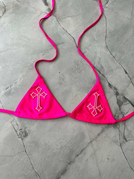 ‘CROSSED OUT’ BIKINI TOP- PINK