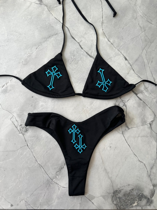 ‘CROSSED OUT’ BIKINI BOTTOMS- BLACK & BLUE