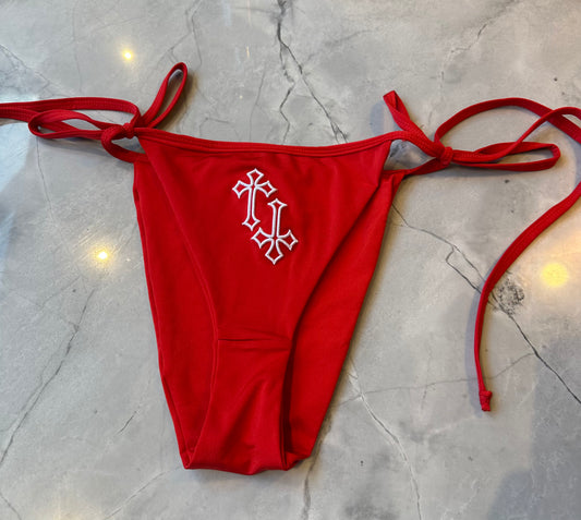 ‘CROSSED OUT’ BIKINI BOTTOMS- RED & WHITE