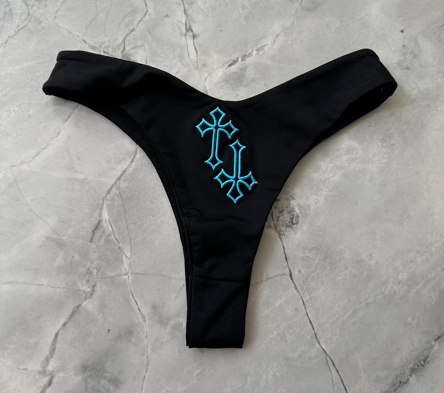 ‘CROSSED OUT’ BIKINI BOTTOMS- BLACK & BLUE