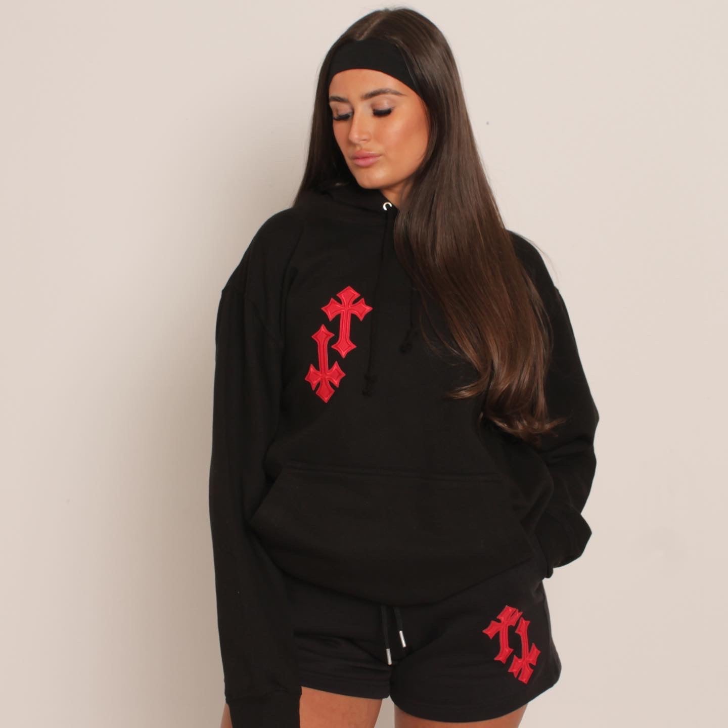 ‘CROSSED OUT’ HOODIE- BLACK & RED