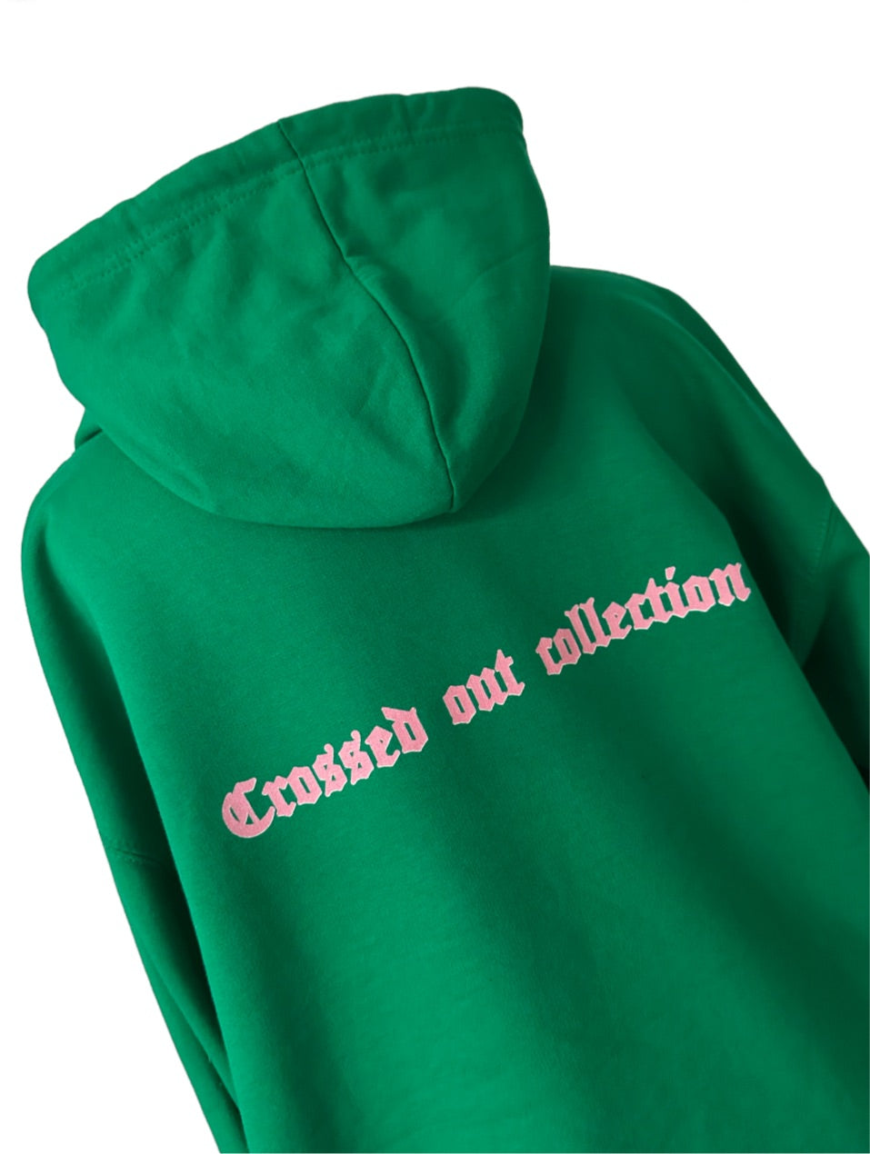 ‘CROSSED OUT’ HOODIE- GREEN & PINK