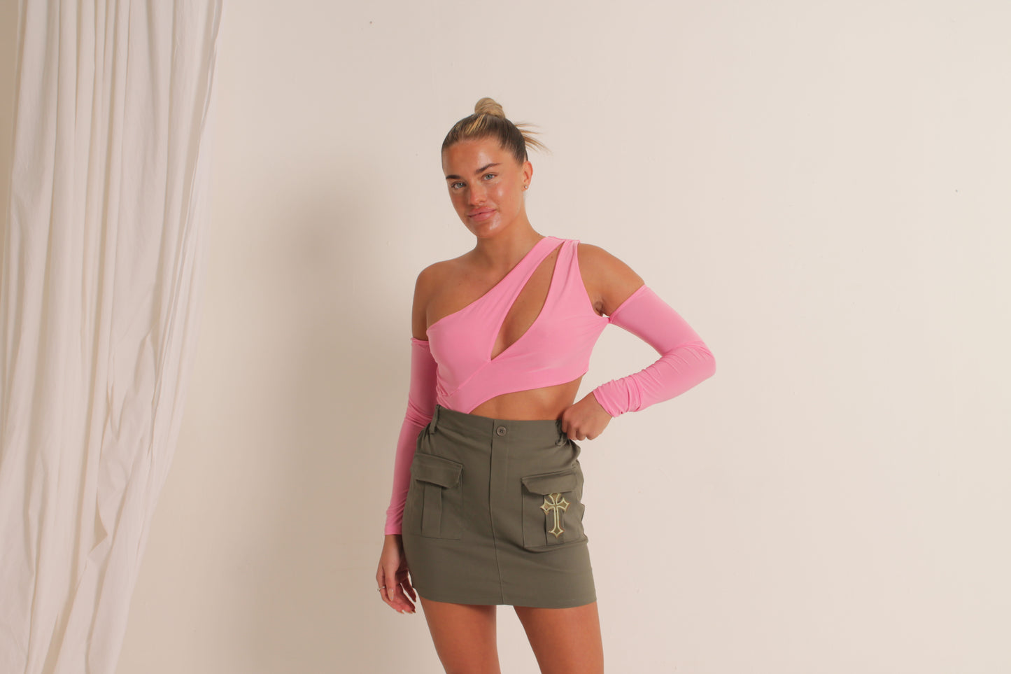 ‘CROSSED OUT’ CARGO SKIRT- KHAKI