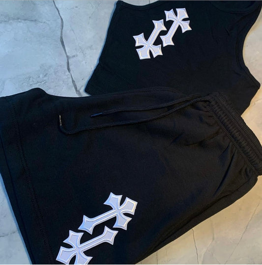 ‘CROSSED OUT’ SHORTS CO ORD- BLACK & WHITE