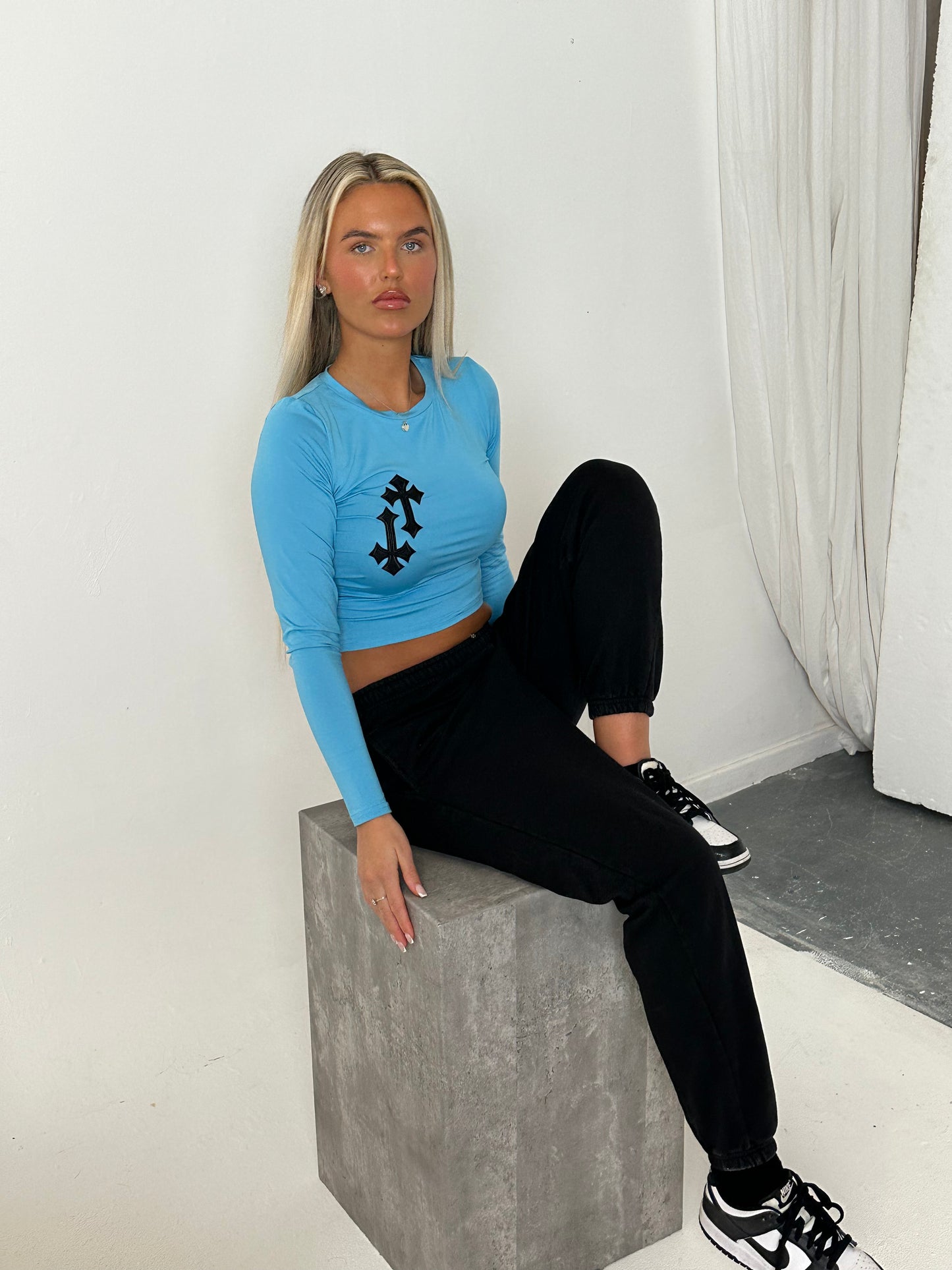 ‘CROSSED OUT’ BODYFORM TOP- BLUE & BLACK