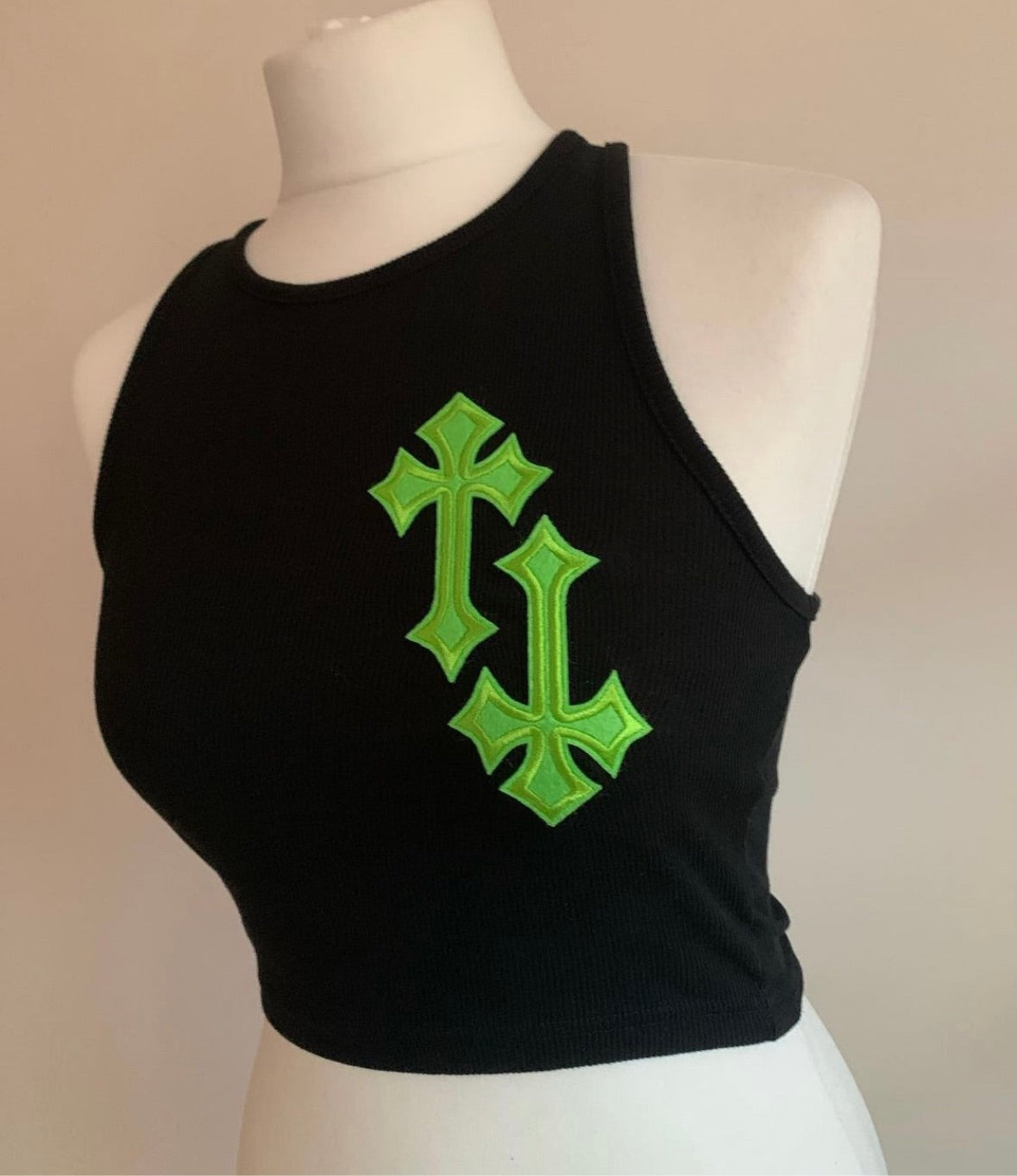 'CROSSED OUT' RACER TOP- BLACK & GREEN