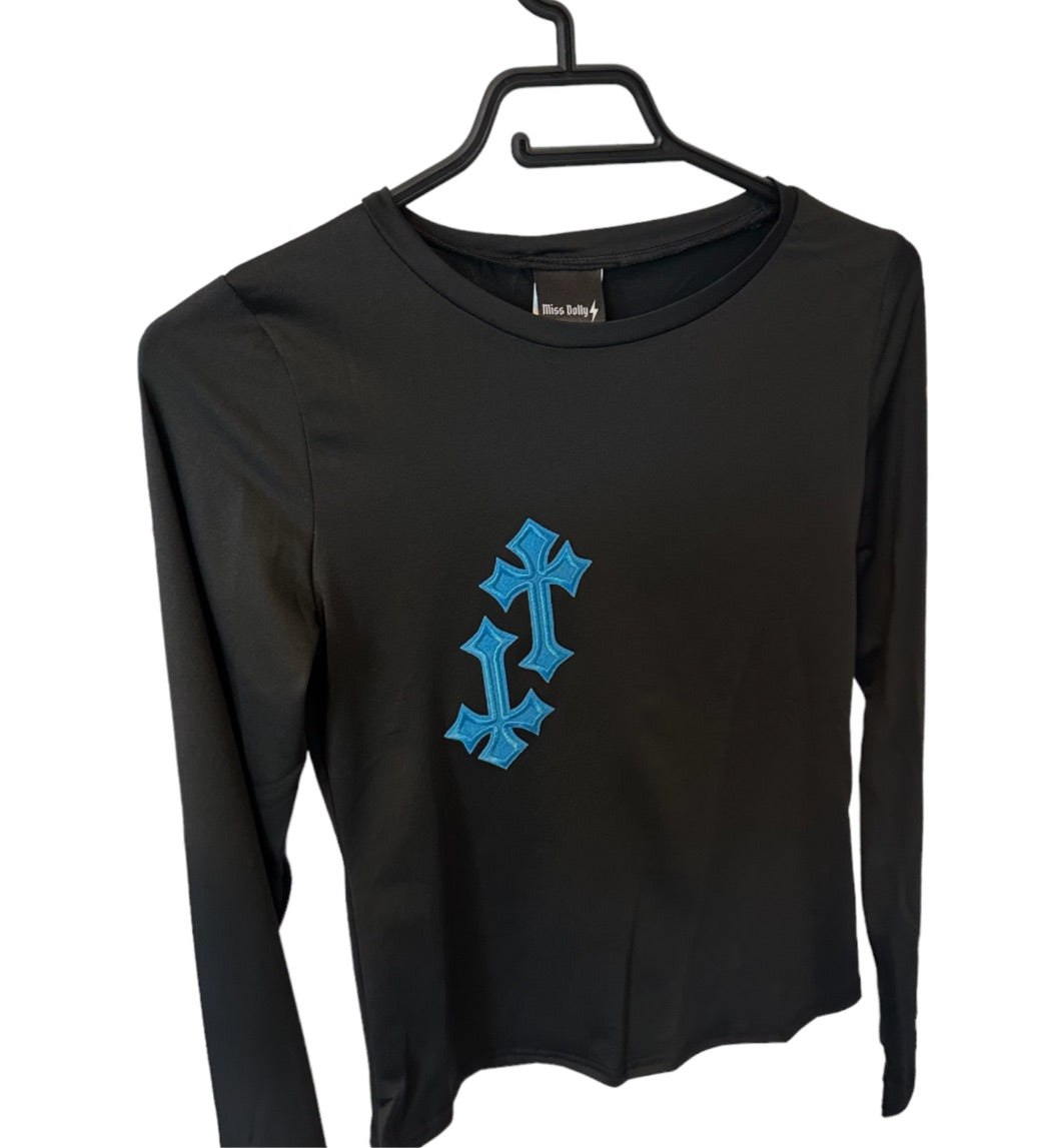 ‘CROSSED OUT’ BODYFORM TOP- BLACK & BLUE