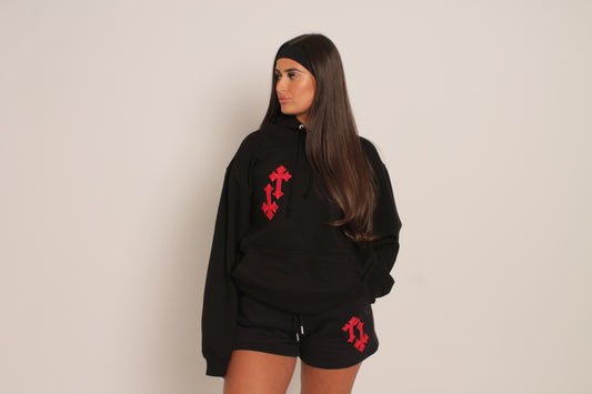 ‘CROSSED OUT’ HOODIE- BLACK & RED