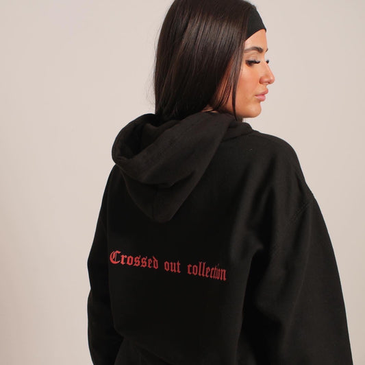 ‘CROSSED OUT’ HOODIE- BLACK & RED