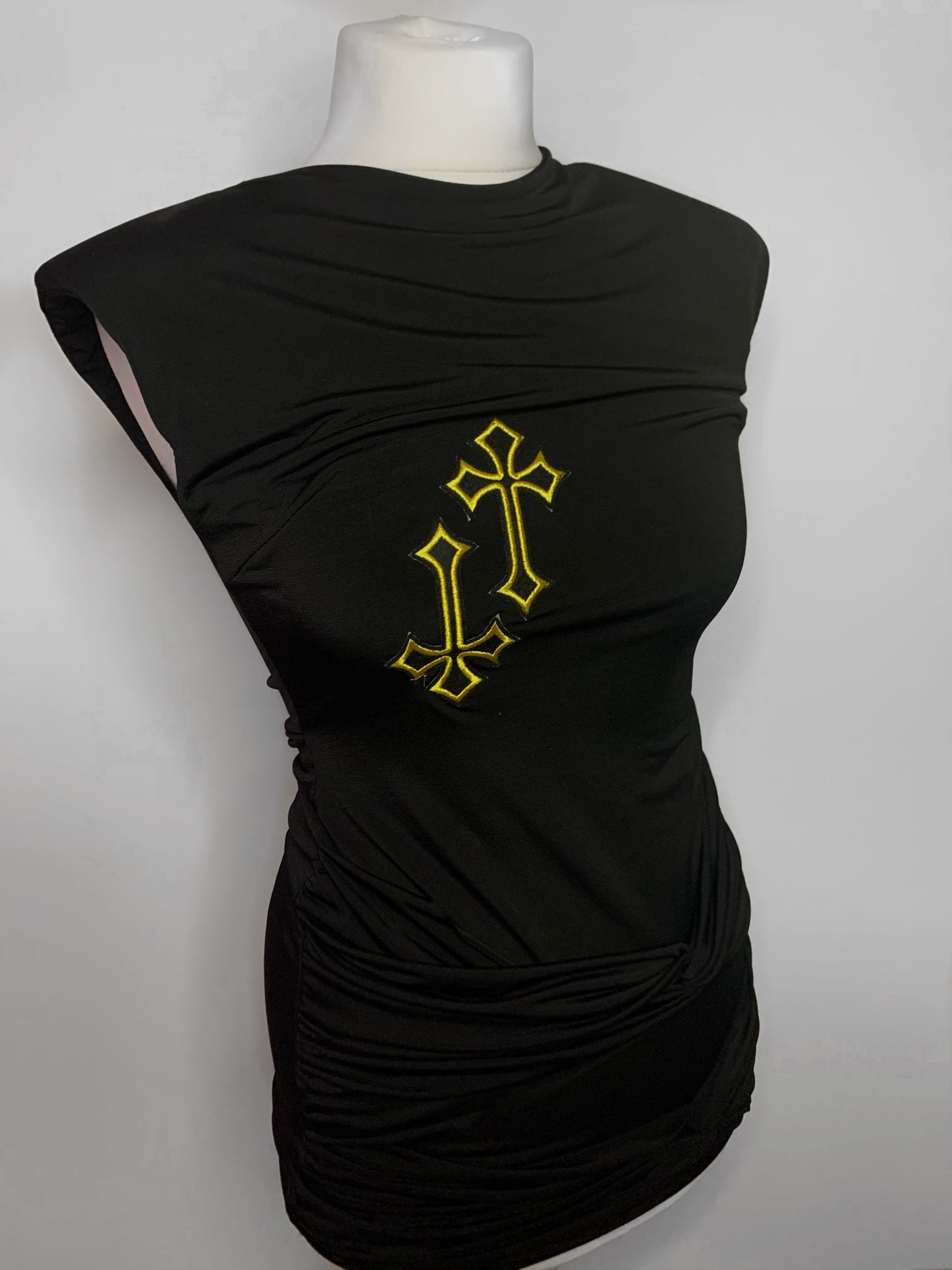 ‘CROSSED OUT’ BODYCON DRESS- GOLD